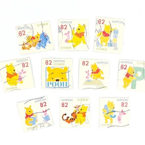 10 x Winnie l'ourson d'occasion, timbres-poste japonais tout hors papier - Japon - Porcinet - Tigrou - Bourriquet - pour la fabrication de cartes, le scrapbooking, l'artisanat