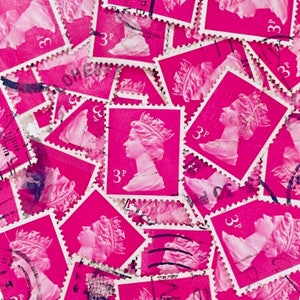 Timbres-poste roses, britanniques, d'occasion, 3 pièces, tous sur papier pour collage, philatélie, découpage, art postal, scrapbooking et travaux manuels