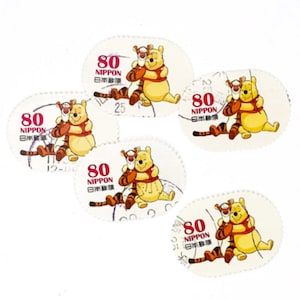 5 x Winnie l'ourson et le Tigrou d'occasion, timbres-poste japonais tous hors papier - Japon