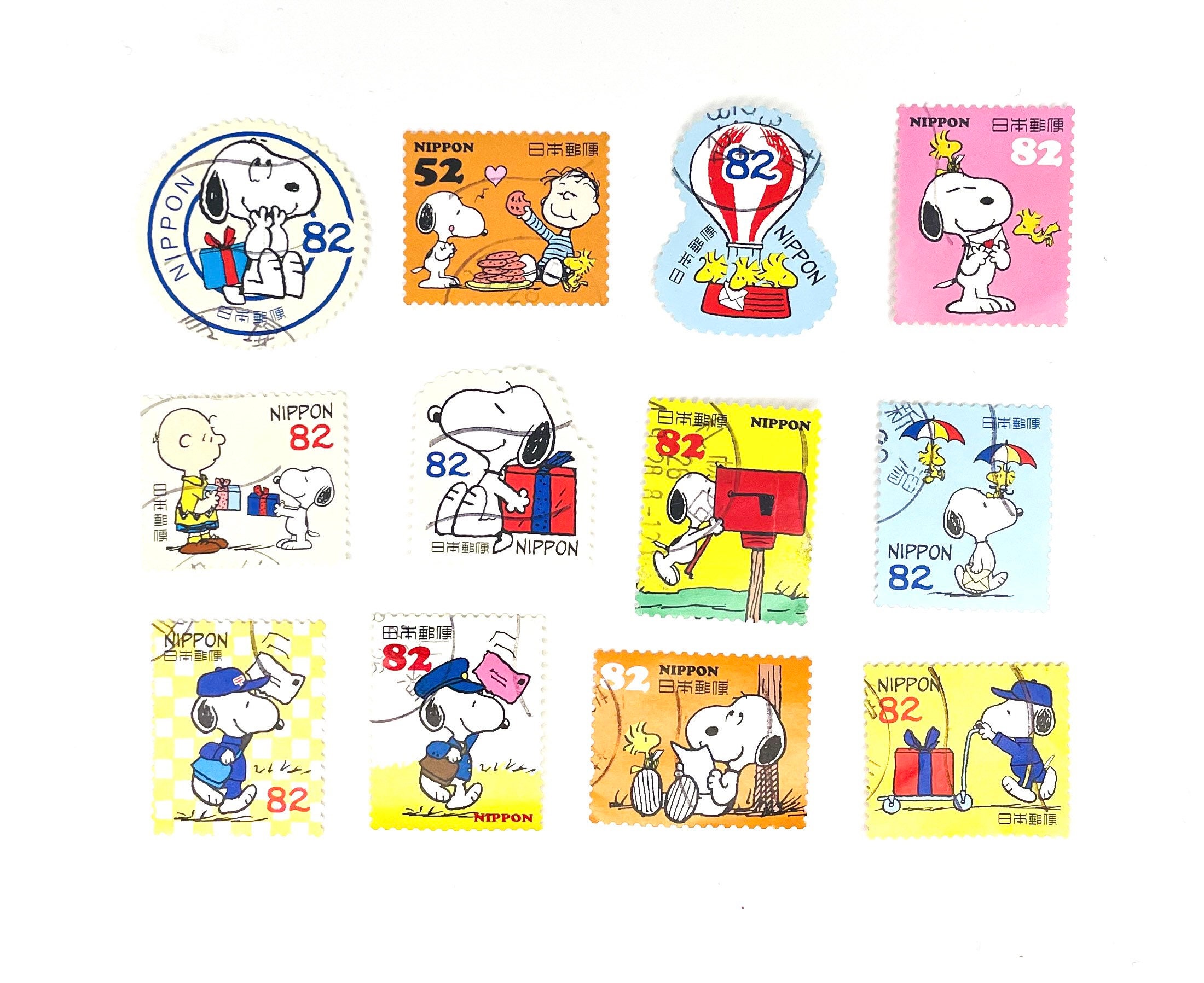 12 x Peanuts Snoopy Japanese used postage stamps off paper Etsy