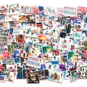 GB Usado - 100 sellos postales navideños británicos usados - sin papel - GB - para collage, coleccionismo de sellos, álbumes de recortes, manualidades