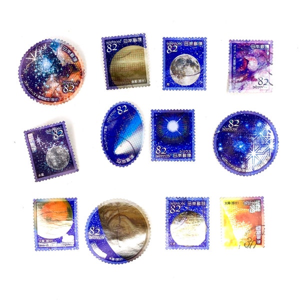 12 x Astronomie japonaise utilisé timbres-poste - sur papier - Étoiles Space Nebula Planets Comet - Japon - pour l’artisanat, la fabrication de cartes, la collecte