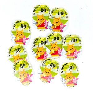 10 x Winnie l'ourson et le porcelet d'occasion, timbres-poste japonais tous sur papier - pour la fabrication de cartes, le scrapbooking, les travaux manuels, la collection, le style photo