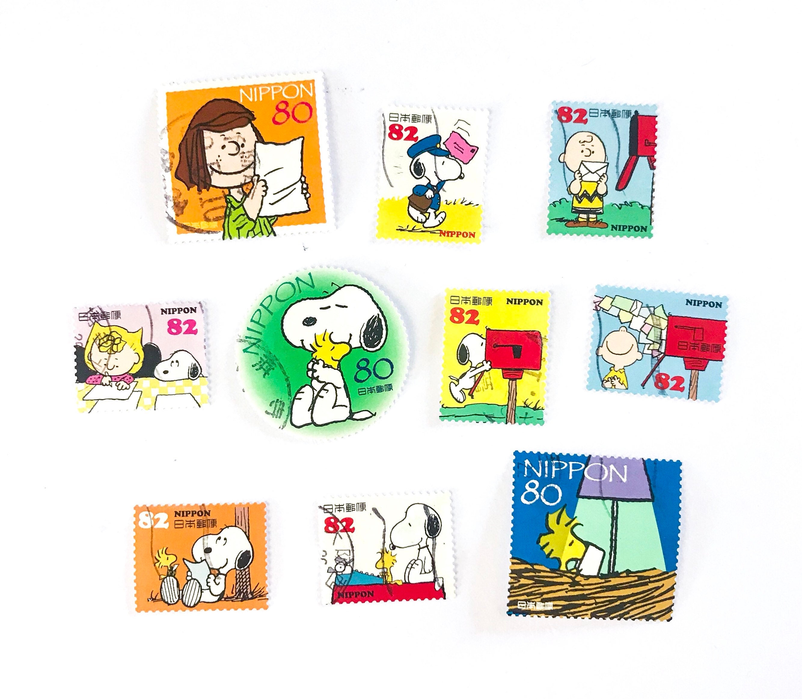 10 x Peanuts Snoopy Japanese used postage stamps off paper Etsy