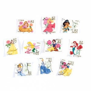 10 sellos postales japoneses usados de Princesas Disney, todos en papel - Princesa Japón - para manualidades, diario, coleccionismo, diseño de fotos
