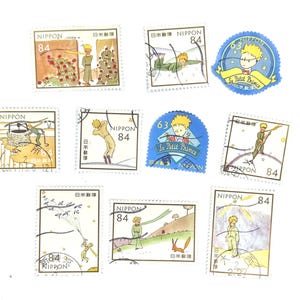 10 x Le Petit Prince gebrauchte Briefmarken - aus Japan - Kleiner Prinz französisch - japanisch - aus Papier - Collage, Briefmarkensammeln, Basteln