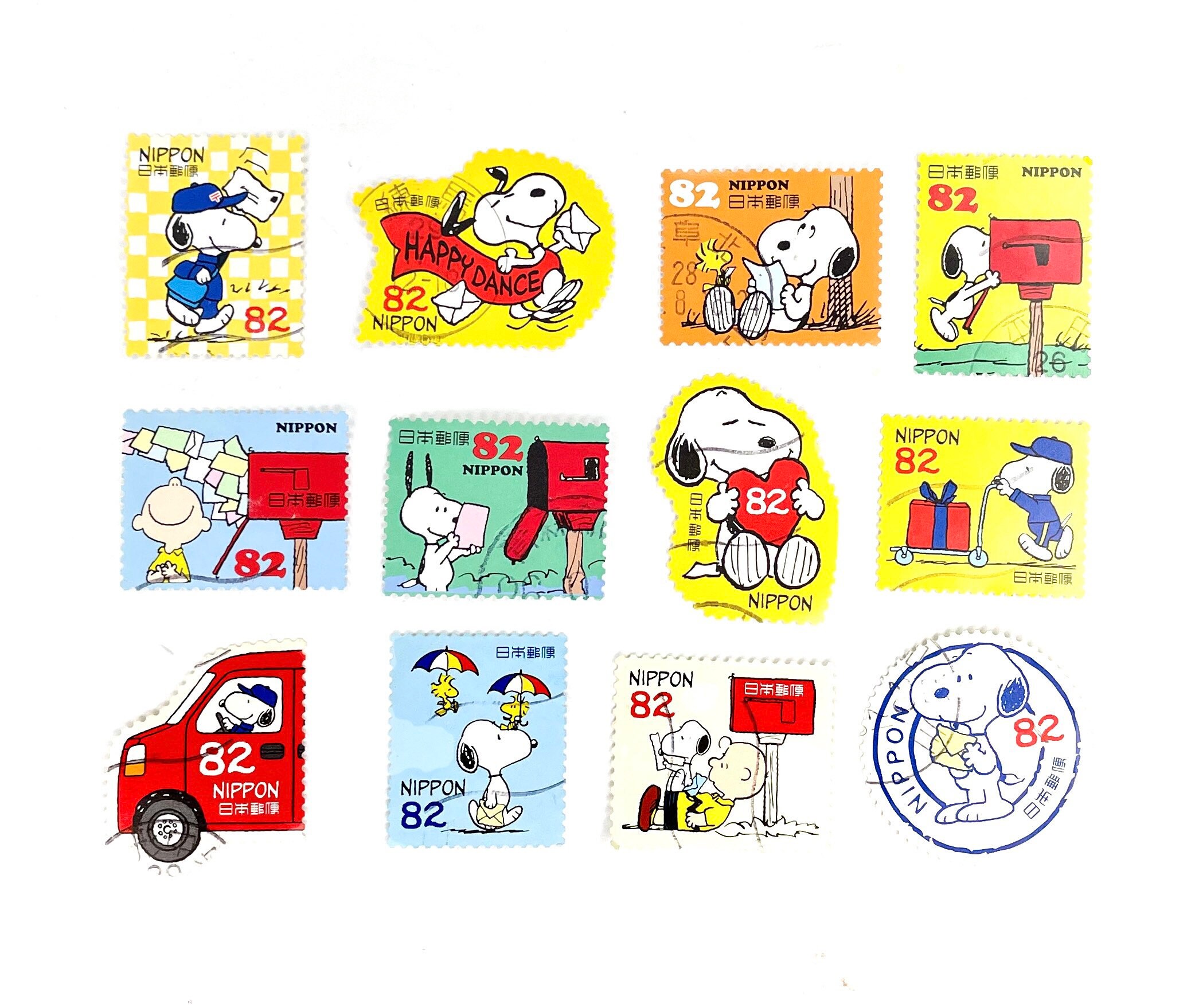 12 x Peanuts Snoopy Japanese used postage stamps off paper Etsy