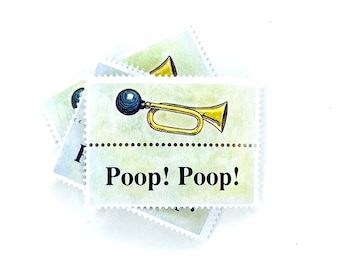 8 x Poop! Poop! gummed stamp gutters - vintage postal ephemera - Wind in the Willows - Mr Toad - craft, scrapbook, journal stickers