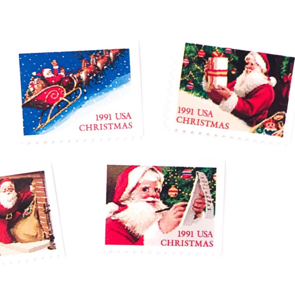 UNused US - 5 x Santa Christmas 29 and 25 cents 1991 Vintage Postage Stamps - List - Sleigh - Chimney - Presents - Fireplace - Ho Ho Ho!