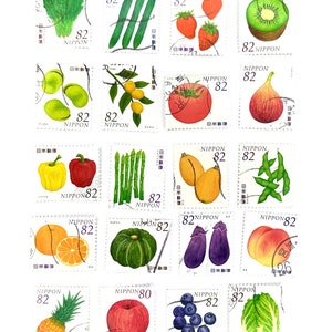 20 x sellos postales japoneses usados de frutas y verduras, todo fuera de papel - Japan Nippon - para hacer tarjetas, invitaciones, álbumes de recortes, manualidades