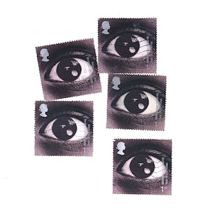 5 x Selos postais usados em preto e branco da Grã-Bretanha - Ano do aluno monocromático do artista - para artesanato, diário, álbum de recortes, arte postal