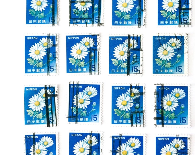 20 X Daisy Used, Japanese Postage Stamps All off Paper Blue Flowers