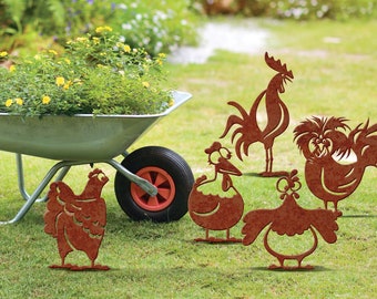 Chickens CNC Cut File, Funny Hens and Rooster Laser dwg files, Barn Yard Animals Plasma Cutting File-House Warming Gift for Garden SVG, DXF