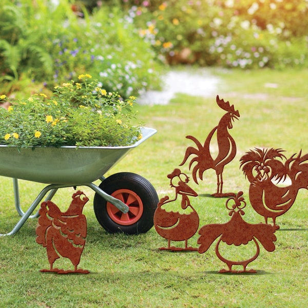 Chickens CNC Cut File, Funny Hens and Rooster Laser dwg files, Barn Yard Animals Plasma Cutting File-House Warming Gift for Garden SVG, DXF