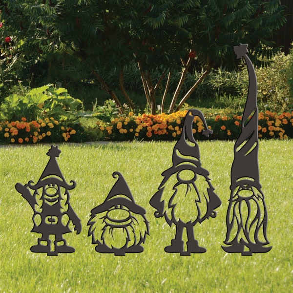 Garden Gnomes SVG Bundle, Glowforge ou Cricut Files, Découpe laser, Gnomes CNC Cut File, Metal Yard Art pour Cutters, Silhouette, DXF.