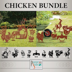Chickens CNC Cut File bundle, Funny Hens and Rooster Laser dwg, Barn Yard Animals Plasma Cutting File-House Warming Gift for Garden SVG, DXF