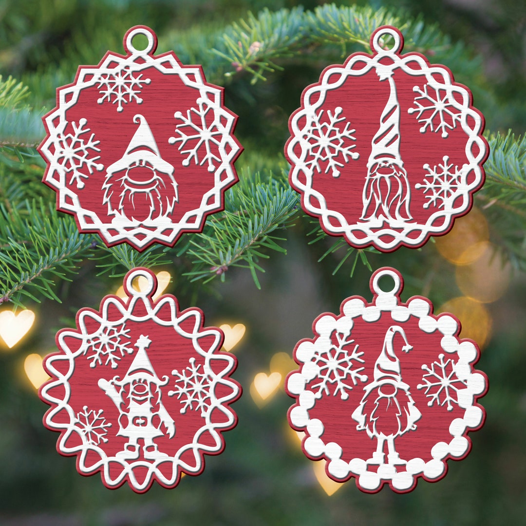 Gnome Christmas Ornaments SVG Bundle, Glowforge Files, Laser Cut Files ...