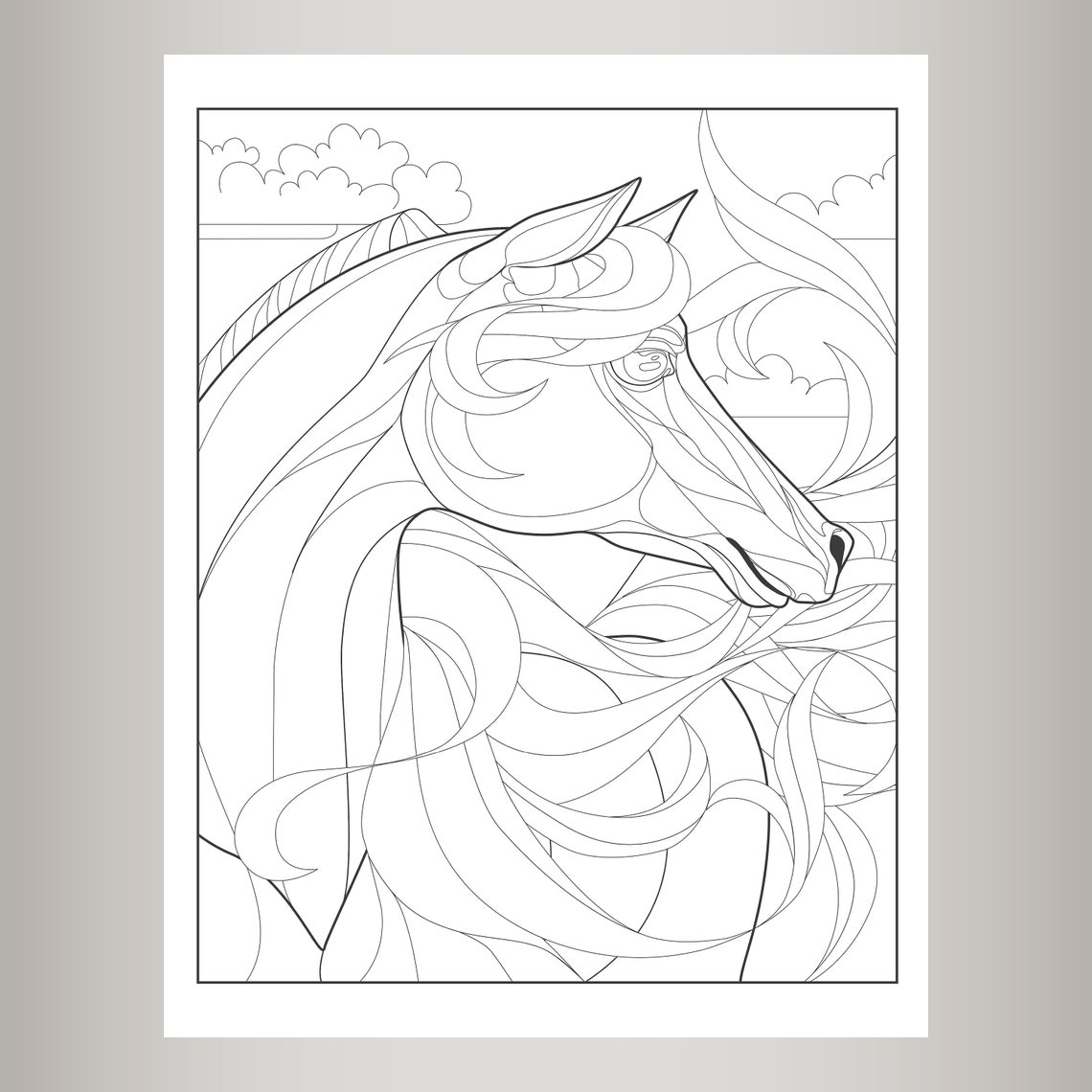 Fire Horse Coloring Page Horse Flowing Horse Main Horse Etsy