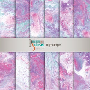 May include: Set of 8 digital papers featuring abstract marbled patterns in shades of pink, purple, and blue. The papers are perfect for scrapbooking, card making, and other crafting projects.