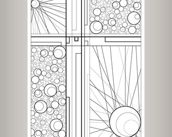 Circles and Lines Coloring Page - Adult Coloring Page - Cross Rays - Moon - Sun - Cross - Instand Download - Pattern - Template
