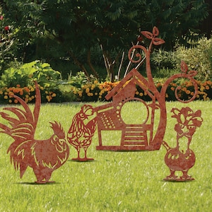 Hühner und Stall CNC Schnittdatei, Hennen & Hahn Laser dwg, Glowforge Cutter Vorlage - Scheunenhof Tiere Plasma Schneiden-Garten Geschenk SVG, DXF