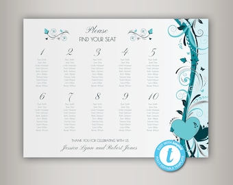 Wedding Seating Chart, Wedding Table Guide Heart Floral, Template, Printable Wedding Seating Chart, DIY, PDF Instant Download