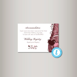 Hart bloemen bruiloft details kaart, sjabloon, goedkope details kaart, afdrukbare bruiloft details kaart, DIY, PDF Instant Download