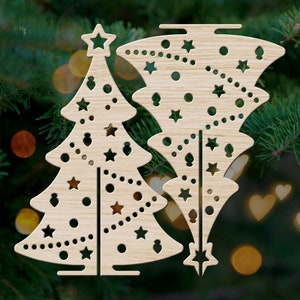 File di taglio SVG dell'albero di Natale 3D, file Glowforge, file di taglio laser, file di taglio CNC di arte digitale, arte tridimensionale in metallo, decorazioni natalizie.