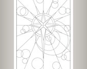 Star Scape Coloring Page - Star - Spiral - Circles - Star Pattern - Digital Download - Instant Download - Cosmic Coloring Page - Starburst