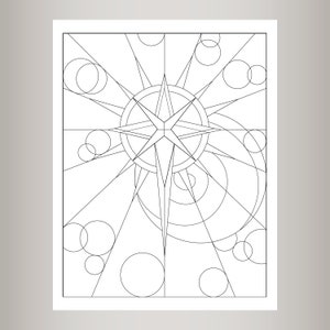 Star Scape Coloring Page Star Spiral Circles Star Pattern Digital Download Instant Download Cosmic Coloring Page Starburst image 1
