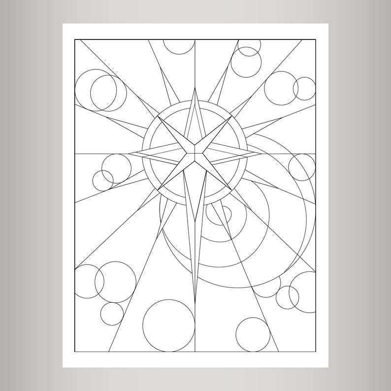 Star Scape Coloring Page Star Spiral Circles Star Pattern Digital Download Instant Download Cosmic Coloring Page Starburst image 1