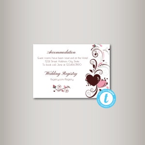 Tarjeta de detalles de boda floral del corazón, plantilla, tarjeta de detalles baratos, tarjeta de detalles de boda imprimible, bricolaje, descarga instantánea en PDF