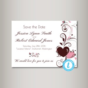 Herz Blumen Hochzeit Save The Date, Vorlage, Günstige Einladung, druckbare Hochzeit Save The Date, DIY, PDF Sofort Download