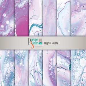 Roze en blauwgroen marmer digitaal papier | Blauw en wit benadrukt door magenta en paarse wervelingen | Gemarmerde achtergrond | Abstracte tijdschriftomslag