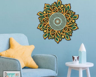 Vine Mandala Wall Art For Nursery CNC Cut File, Floral Bohemian Wall Art, 3D Multilayer dxf, Laser Cut Home Deco SVG, Mandala For CNC Router