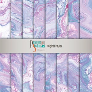 Paars en blauw digitaal marmerpapier voor scrapbooking achtergrondcollage, wit, lavendel & blauwgroen Instant Download, roze gemarmerde achtergrond