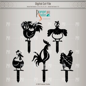 May include: Five black silhouette cut files of chickens and roosters. The files are for digital download and can be used for crafting, cutting, and other creative projects.