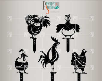 Funny Hens and Rooster Laser dwg files, Chickens CNC Cut File, Barn Yard Animals Plasma Cutting File-House Warming Gift for Garden SVG, DXF