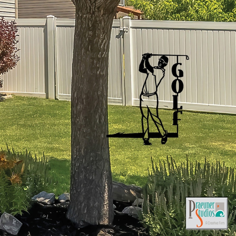 Golf Metal Yard Art Office Wall Decor Golfer Hitting Golf Etsy