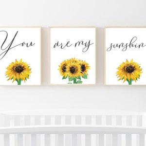 You are my sunshine, Nursery wall art, Sunflower Nursery, nursery name sign, Sunflower Wall Art, C, Nursery Print, Three Pannel Art,