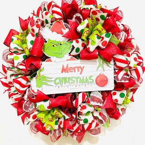 Green monster wreath for front door, Green Monster Wreath, Green Monster Christmas Wreath, Merry Christmas Wreath