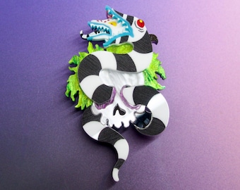 Beetlejuice Skull and Sandworm Brooch