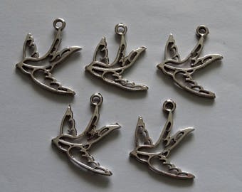 5 Silber Metall Schwalbe Vogel Charms Anhänger 28x23mm