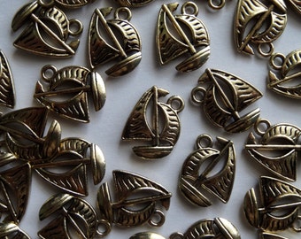 10 Gold Sail Boat Jewellery Charms 17x14mm