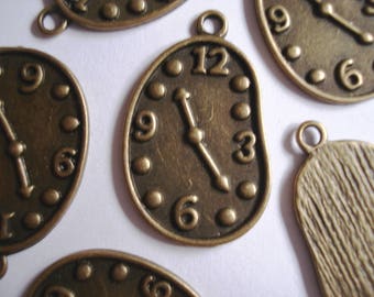10 Antique Gold Bronze Metal Clock Jewellery Charms Pendants 27x17mm