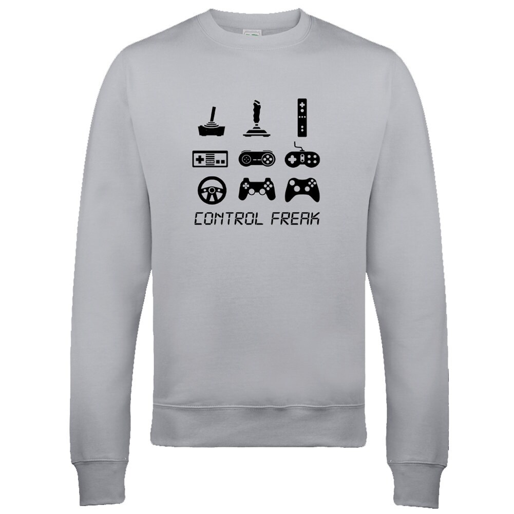 Image of Control Freak- Arcade Console Gamer Addict- Graphic Men's Male Sweatshirt Jumper Top From Fatcuckoo - Sw1035 Ideal For Geeks & Gamers