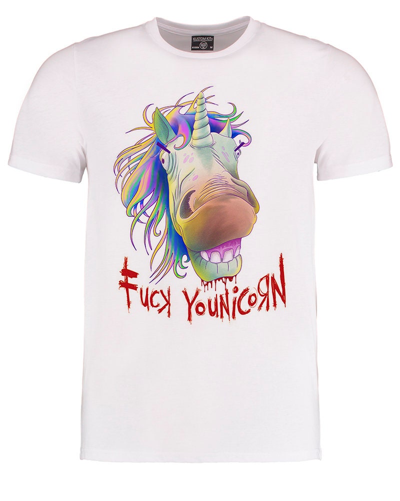 Image of F Unicorn - Naughty, Rude, Offensive Bad Fantasy Creature Male Men's T-Shirt Fashion Cut Classic Ribbed Crew Neck