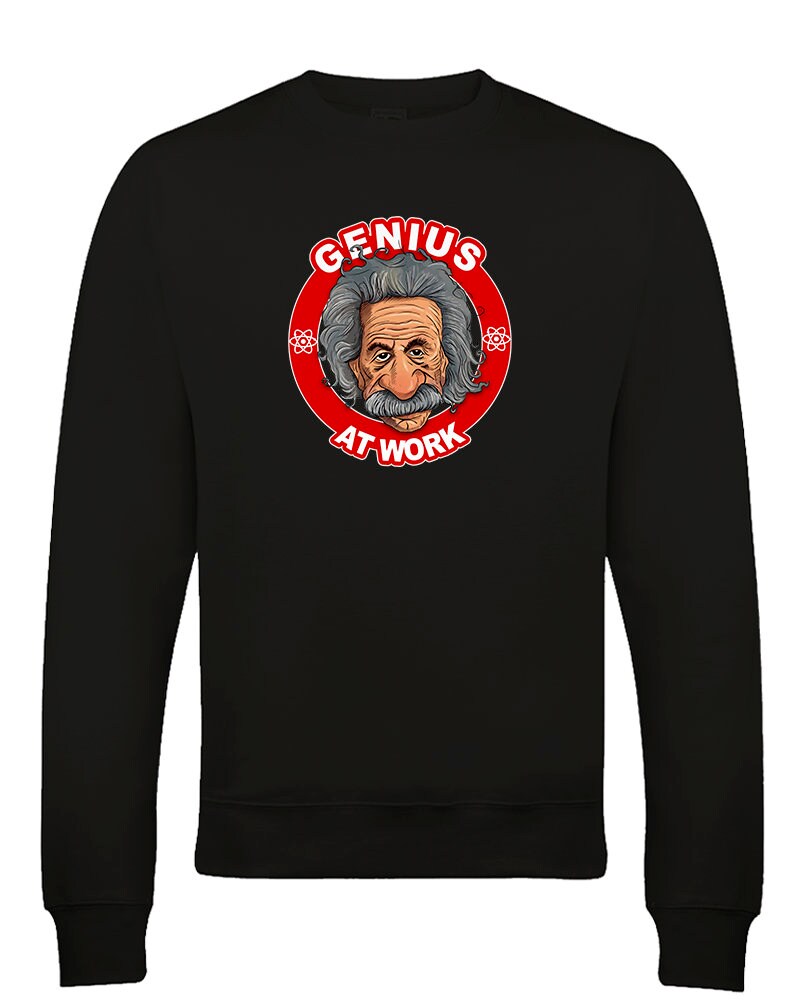 Image of Einstein - Genius At Work - Top Scientist Comic Caricature Men's Sweatshirt Jumper Top From Fatcuckoo -Sw2096 Ideal Gift For Dad