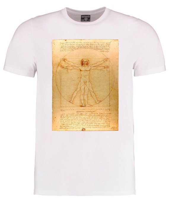 Mens Da Vinci Code Beige T-Shirt Vitruvian Man Leonardo da Vinci