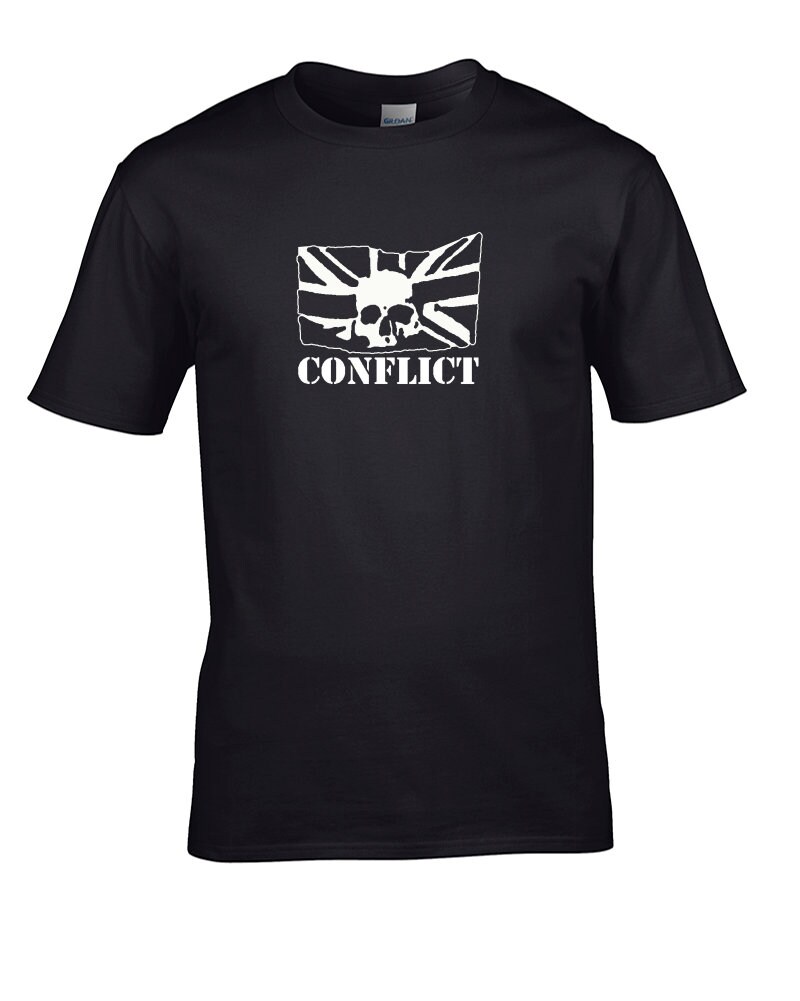 Image of Conflict Skull Punk Rock Retro Iconic Logo - Men's T-Shirt From Fatcuckoo Mts8080 Old School Music Lovers, Classic Crew, 100% Cotton